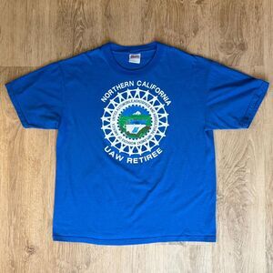 Vintage Hanes Graphic T-Shirt UAW Retiree Northern California Blue Union Tee